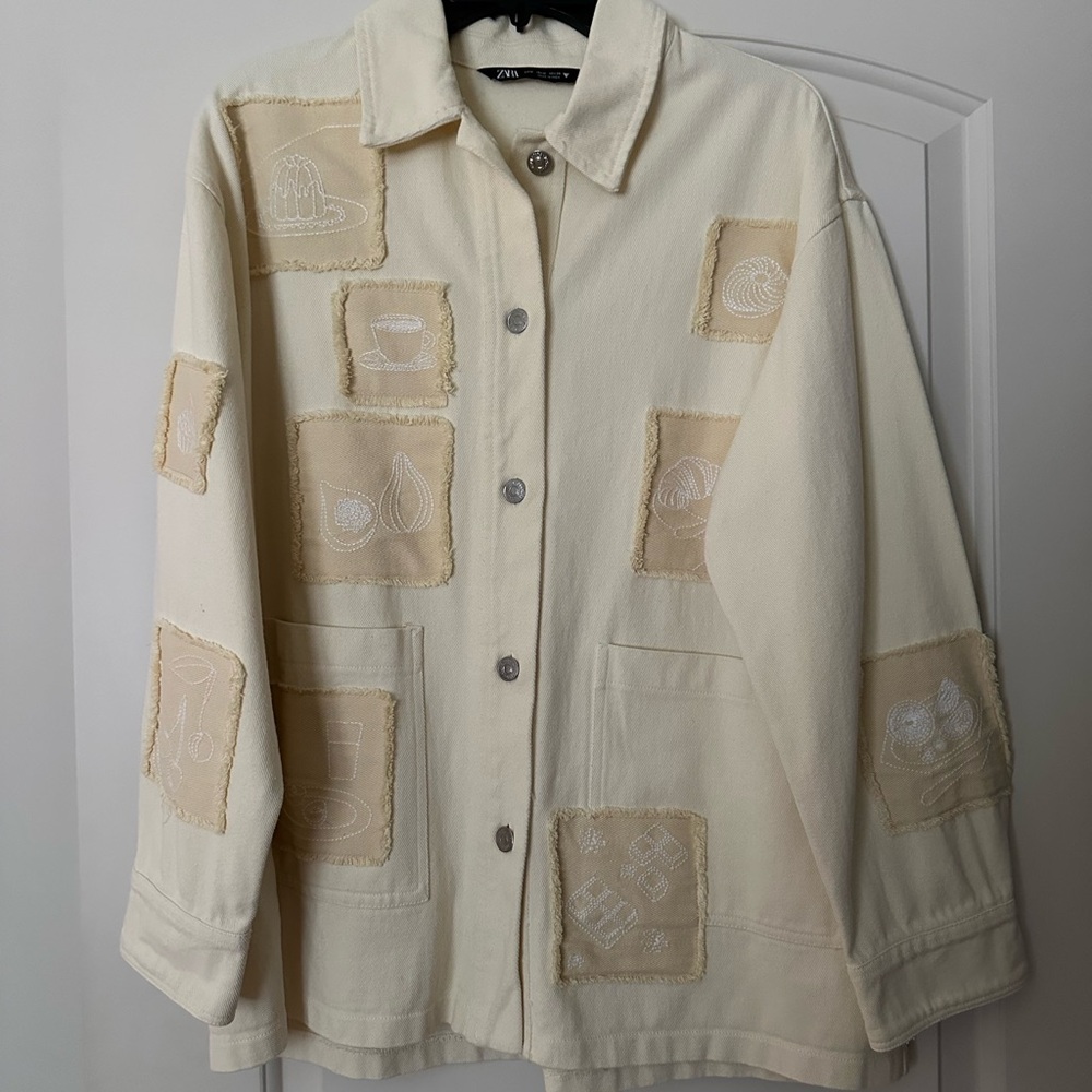 Zara Cream Yellow Jacket with Embroidered Patches
